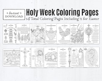 Holy Week Coloring Pages, Bundle of 14, Printable Palm Sunday Spy Wednesday Holy Thursday Good Friday Holy Saturday Easter Coloring Pages