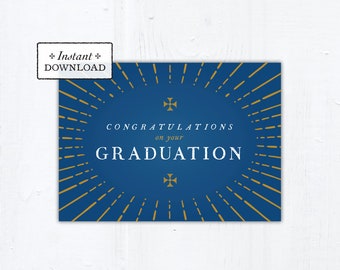 Navy Blue Graduation Card Catholic Graduation Card, Instant Download, Printable PDF 5x7 Printable Graduation Card Catholic Greeting Card