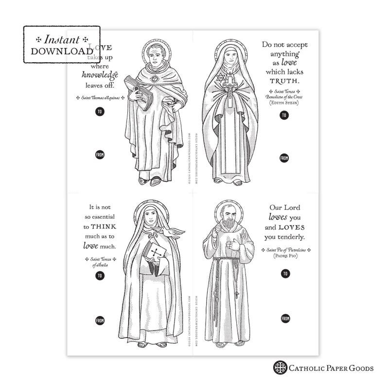 Catholic Saints Valentine Cards: Coloring Page Exchange Set (DIY Printable PDF) image 3