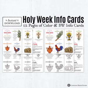 Holy Week 12 Info Cards or Banners, Printables 2 Versions Color & BW, Palm Sunday Spy Wednesday Holy Thursday Good Friday Easter Vigil
