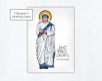Saint Teresa of Calcutta Card, Art Print, Instant Download, Printable PDF 5"x7" Catholic Saint Printable Confirmation Gift, St Mother Teresa
