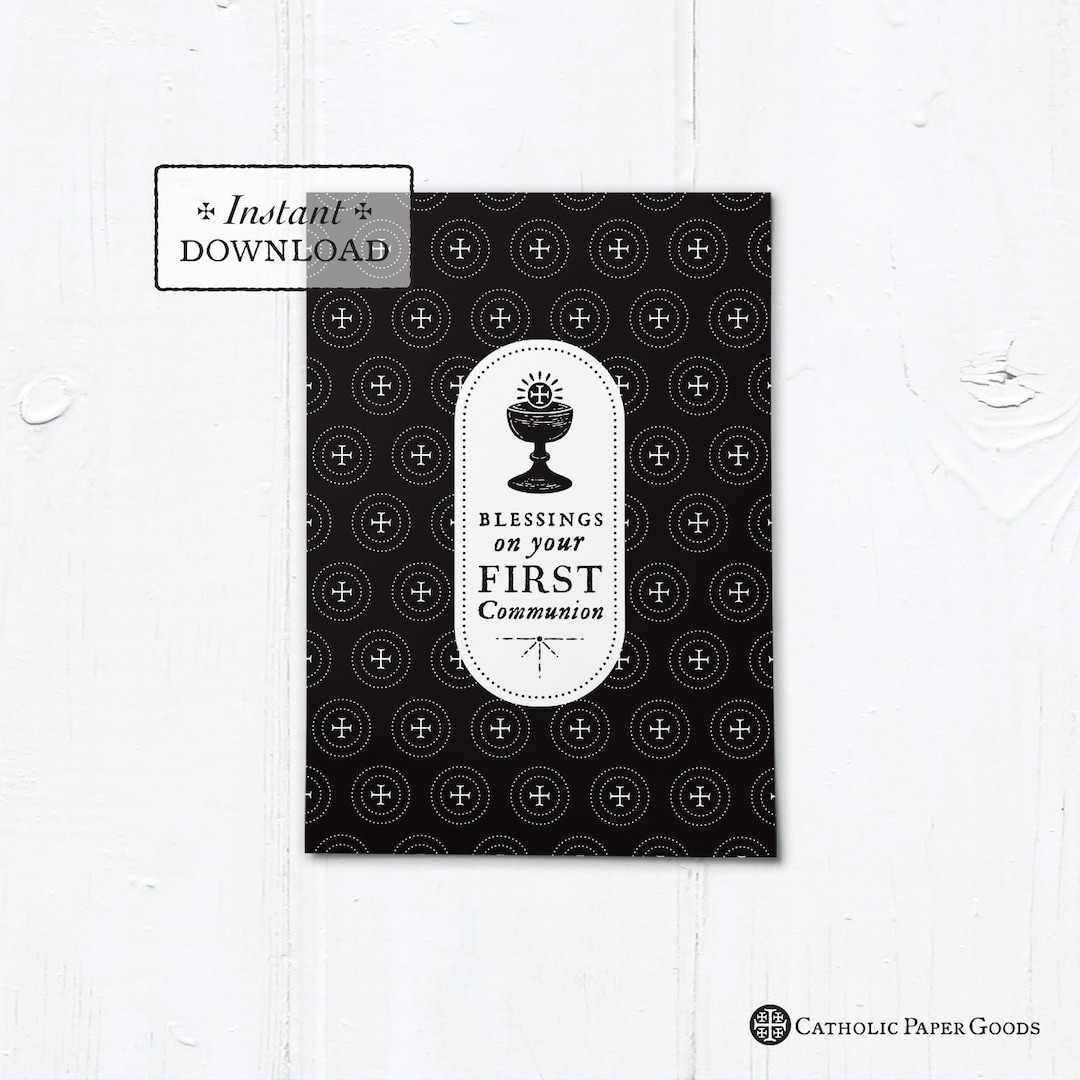 Catholic First Communion Blessings Card Black &amp; White - Instant ...
