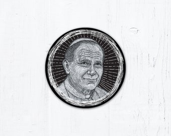 Pope St. John Paul II Digital Woodcut - Catholic Vinyl Sticker 3" x 3" Peel & Stick - Weatherproof