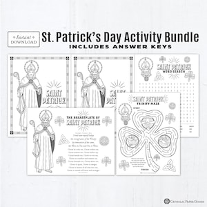 St Patrick&#39;s Day Activity Bundle, Breastplate of Saint Patrick, Printable Coloring Pages, St Patrick&#39;s Day Maze, St Patrick Word Search