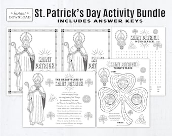 St Patrick's Day Activity Bundle, Breastplate of Saint Patrick, Printable Coloring Pages, St Patrick's Day Maze, St Patrick Word Search