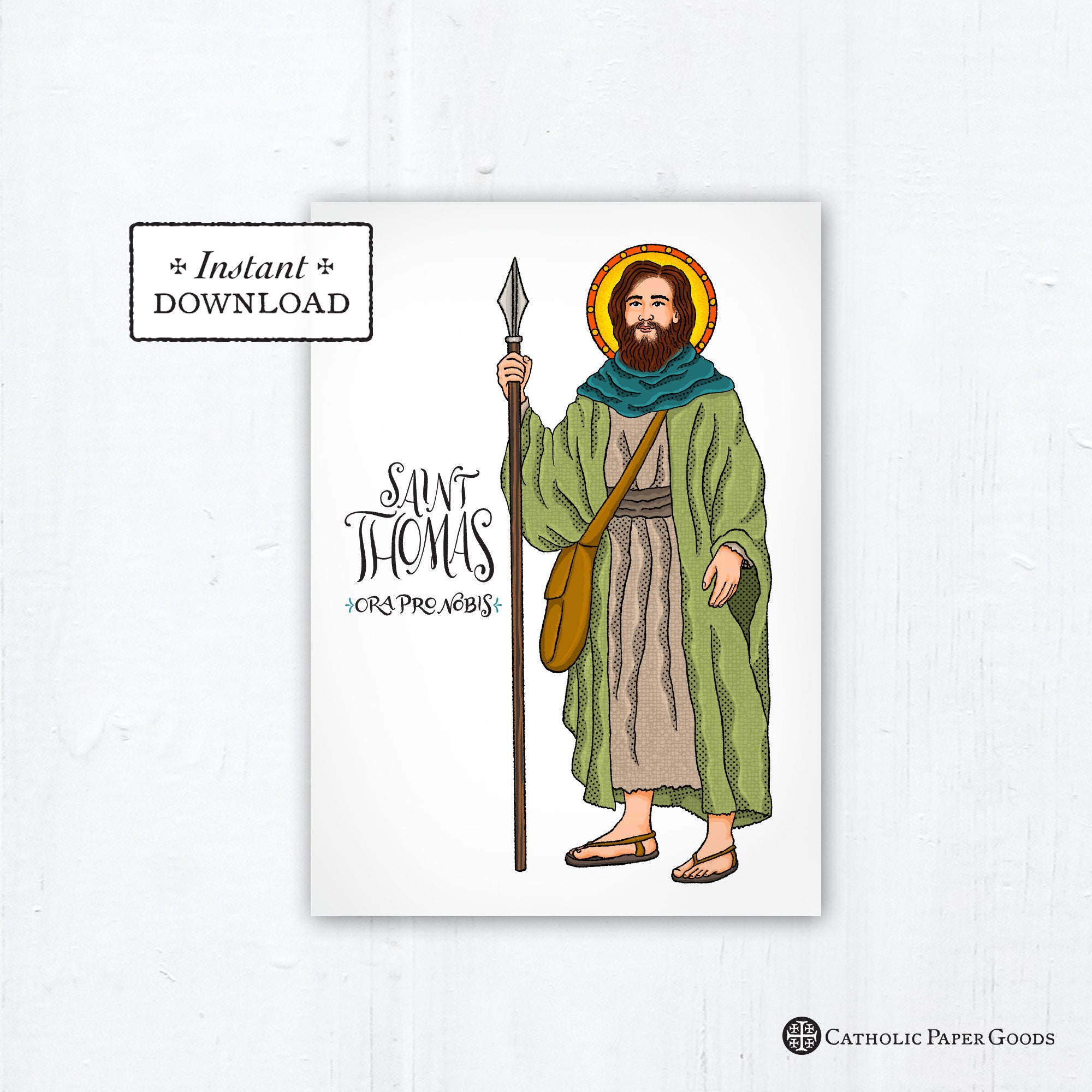 St. Thomas the Apostle Card Art Print Instant Download Etsy