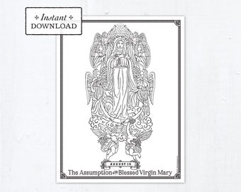 Catholic Coloring Page - The Assumption of Mary - Catholic Saints - Printable Coloring Page - Digital - PDF