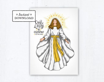 Our Lady of Champion Prayer Card, Greeting Card, Art Print, Instant Download, DIY Downloadable PDF 5"x7" Printable Marian Card