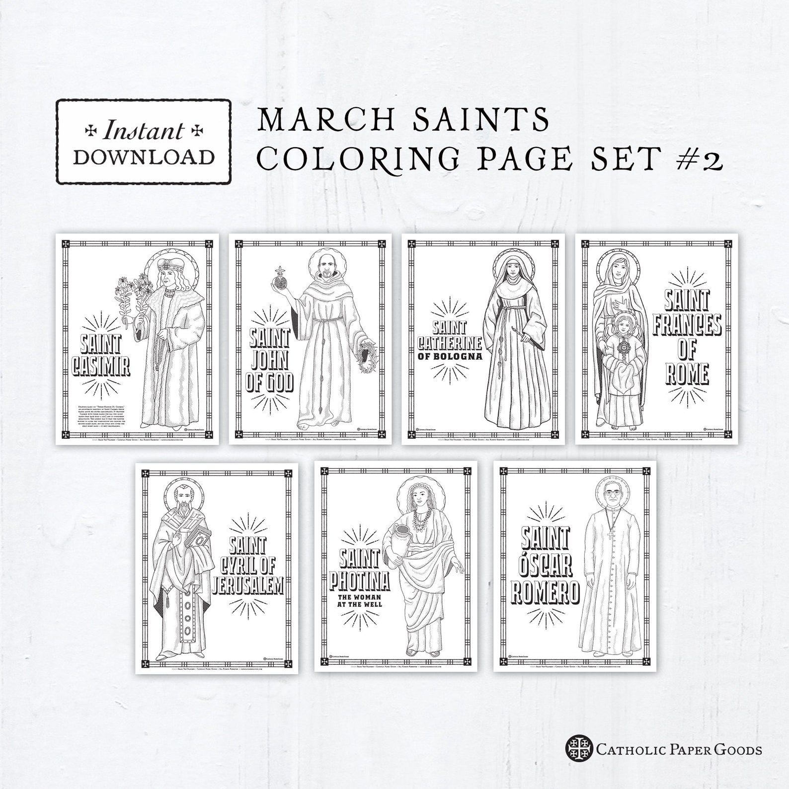 Catholic Coloring Pages March Saints Set 2 Bundle of 7 | Etsy