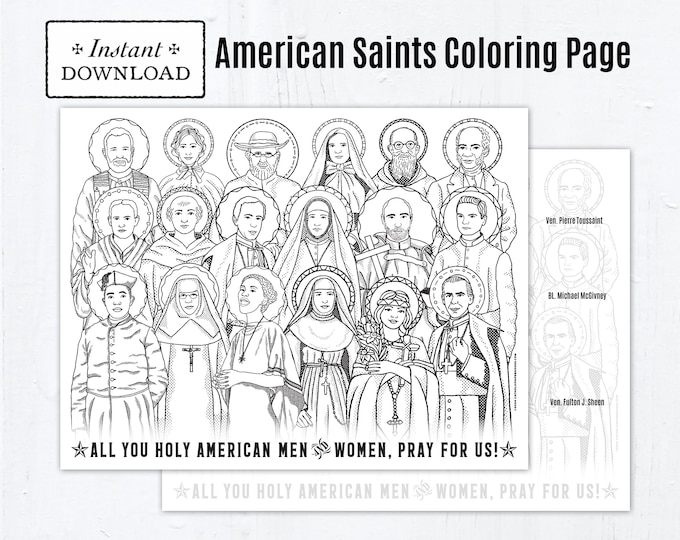 Featured listing image: American Saints Coloring Page: Catholic Saints with Guide (Printable PDF)