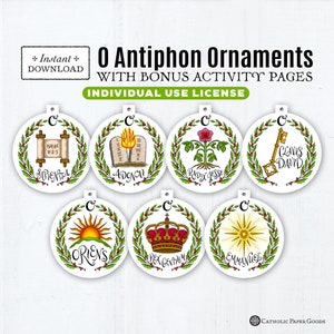 O Antiphons Individual Use, 7 Printable Color Ornaments with 2 Bonus O Antiphon Activity Pages, Instant Download, PDF 3.75 Advent Decor