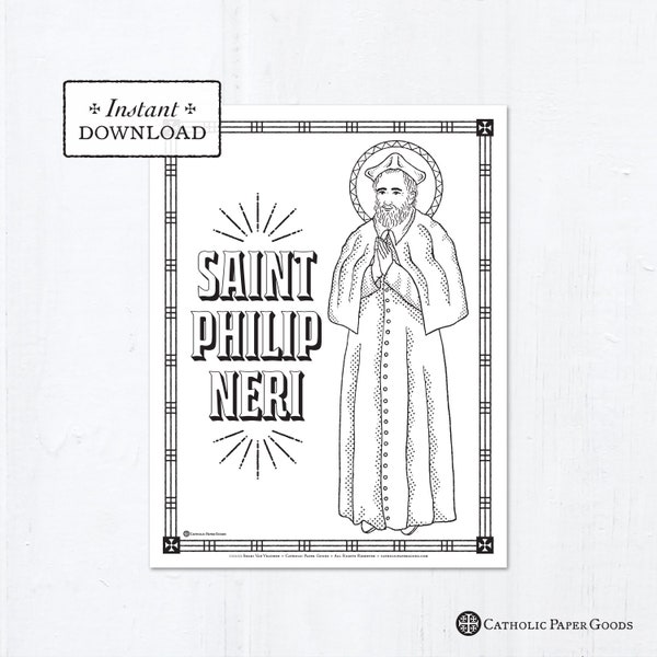 Catholic Coloring Page - Saint Philip Neri - Catholic Saints - Printable Coloring Page - Digital - PDF