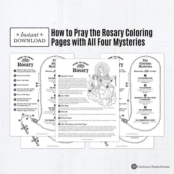 How to Pray the Rosary with Prayers and Mysteries, Catholic Coloring Pages, Catholic Prayers, 5 Printable Coloring Pages, PDF, Kid Rosary