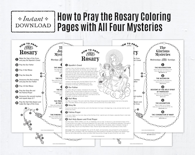 Featured listing image: How to Pray the Rosary Coloring Pages: Catholic Prayers & Mysteries (PDF)