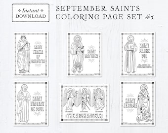 Catholic Coloring Pages - September Saints Set #1 - Bundle of 6 - Catholic Saints - Printable Coloring Pages - Digital - PDF