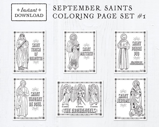 Featured listing image: Catholic Saints Coloring Pages: September Set 1 (PDF)