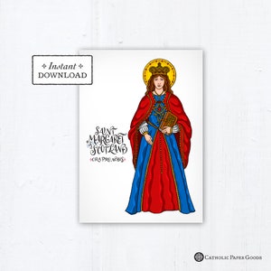 Saint Margaret of Scotland Card, Art Print, Instant Download, Downloadable PDF 5"x7" Saint Printable Saint Print Confirmation Gift Baptism