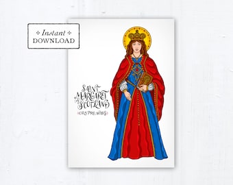 Saint Margaret of Scotland Card, Art Print, Instant Download, Downloadable PDF 5"x7" Saint Printable Saint Print Confirmation Gift Baptism