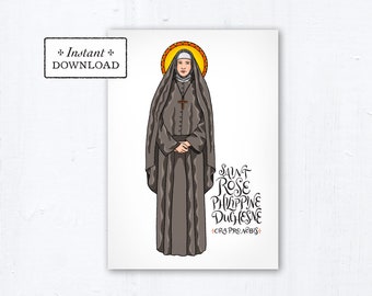 Saint Rose Philippine Duchesne Card, Art Print, Instant Download, PDF 5x7 Printable Saint Print Confirmation Gift Baptism Rose P Duchesne