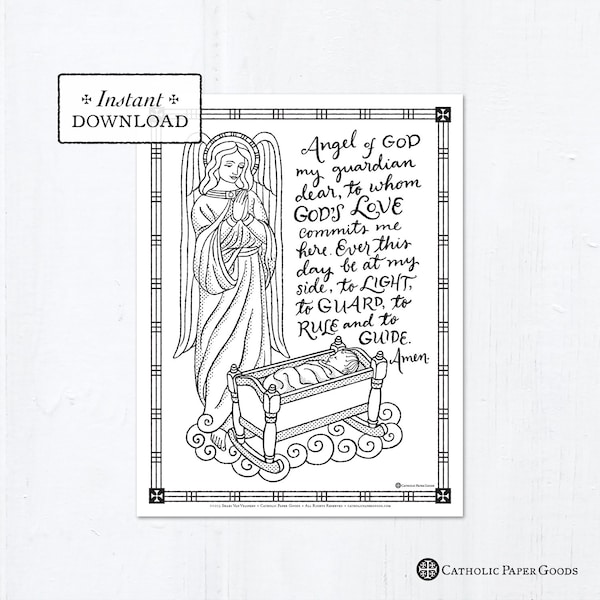 Catholic Coloring Page - The Holy Guardian Angels - Catholic Saints - Printable Coloring Page - Digital - PDF