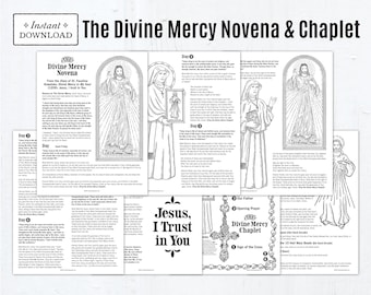 The Divine Mercy Novena & Chaplet Catholic Coloring Pages, Catholic Prayers, 7 Printable Coloring Pages, Digital PDF