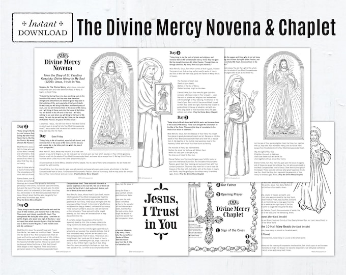 Featured listing image: The Divine Mercy Novena & Chaplet Catholic Coloring Pages, Catholic Prayers, 7 Printable Coloring Pages, Digital PDF