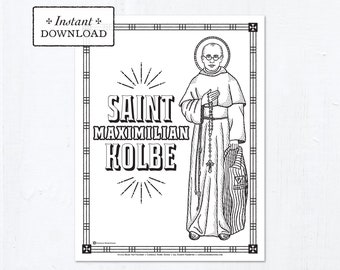 Catholic Coloring Page - Saint Maximilian Kolbe - Catholic Saints - Printable Coloring Page - Digital - PDF