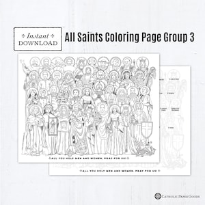 All Saints Group 3 Catholic Coloring Pages, Catholic Prayers, Printable Coloring Page with Guide & 39 Saints, Digital PDF, All Saints Day