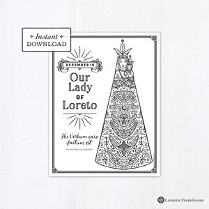 Catholic Coloring Page - Our Lady of Loreto - Catholic Saints - Printable Marian Coloring Page - Digital - PDF