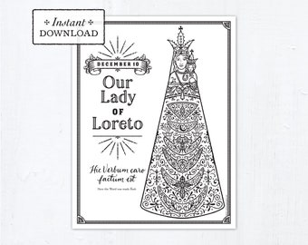 Catholic Coloring Page - Our Lady of Loreto - Catholic Saints - Printable Marian Coloring Page - Digital - PDF