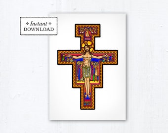 San Damiano Cross Card - Art Print - Instant Download - DIY Downloadable PDF 5"x7"