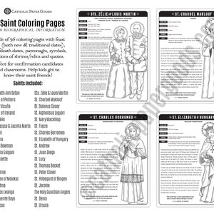 36 Catholic Saint Coloring Pages with Biographical Information, Bundle 1, Catholic Printables, All Saints Day, All Saints Day Activity, CCD image 2