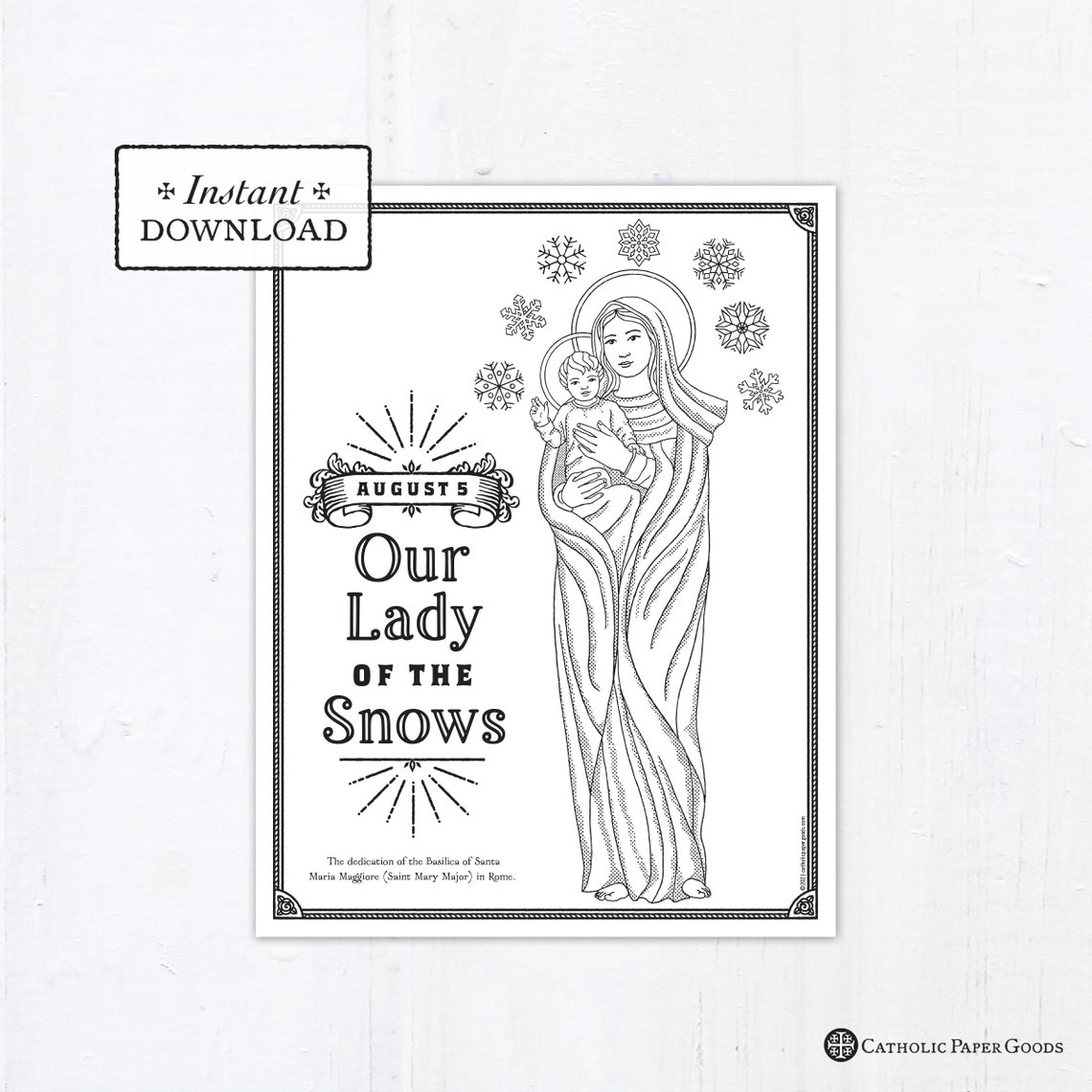 Catholic Coloring Page Our Lady of the Snows Catholic Marian Etsy