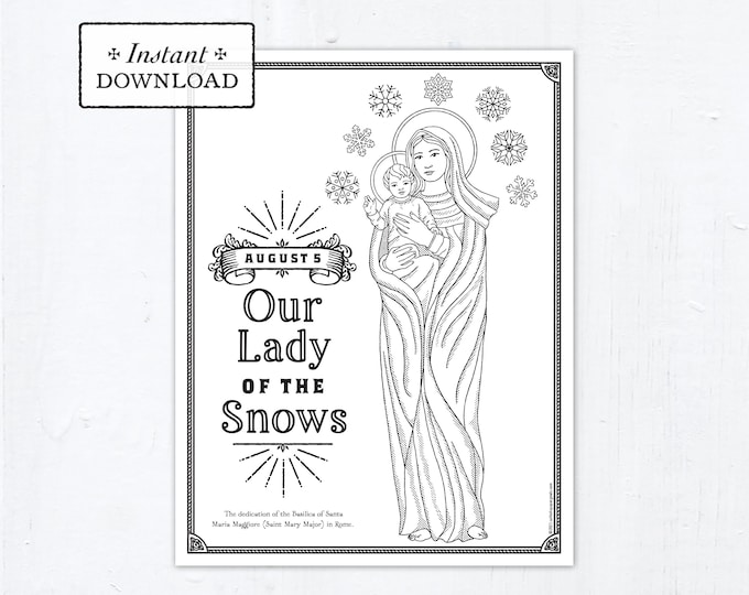 Catholic Coloring Page, Our Lady of the Snows, Catholic Marian Coloring Page, Printable Coloring Page, Digital Coloring Page, PDF