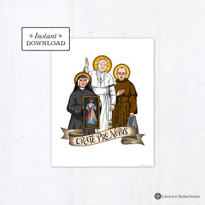 Santi polacchi stampa artistica incorniciabile Saint Poster, download istantaneo, PDF scaricabile 8"x10" Saint Squad Papa Giovanni Paolo II Faustina Max Kolbe