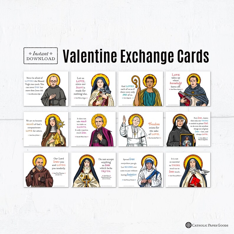 Catholic Saints Valentine Horizontal Exchange Cards Set 1, Printable ...