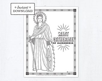 Catholic Coloring Page - Saint Catherine of Alexandria - Catholic Saints - Printable Coloring Page - Digital - PDF