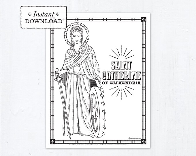 Catholic Coloring Page - Saint Catherine of Alexandria - Catholic Saints - Printable Coloring Page - Digital - PDF