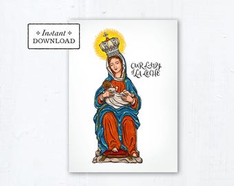 Our Lady of La Leche Card - Greeting Card or Art Print - Instant Download - DIY Downloadable PDF 5"x7"