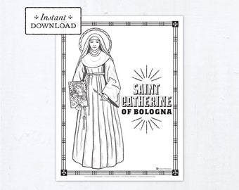 Catholic Coloring Page - Saint Catherine of Bologna - Catholic Saints - Printable Coloring Page - Digital - PDF