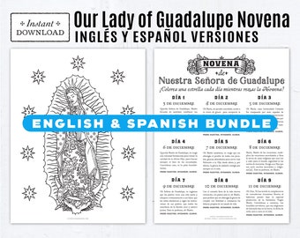 Our Lady of Guadalupe Novena Bundle in English & Spanish Coloring Page and Prayers,  Printable Coloring Pages, Inglés y español Versiones