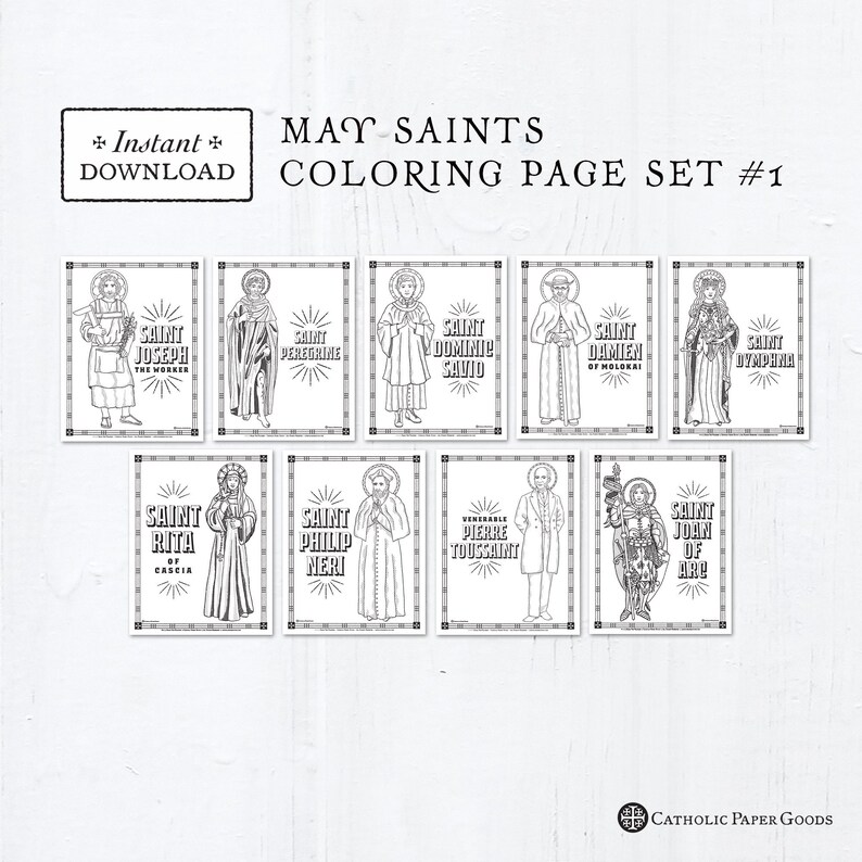 Catholic Coloring Pages - May Saints Set #1 - Bundle of 9 - Catholic ...