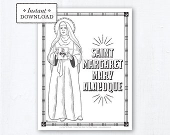 Catholic Coloring Page - Saint Margaret Mary Alacoque - Catholic Saints - Printable Coloring Page - Digital - PDF