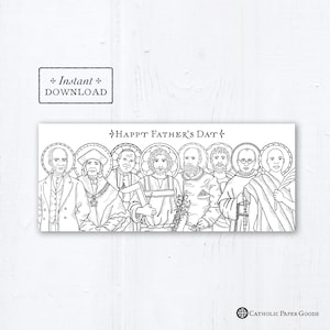 Catholic Saints Father&#39;s Day Card, Printable Coloring Page Father&#39;s Day Card, 9.25&quot; x 3.875 Catholic Printable Father&#39;s Day Card #10 Card