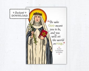Saint Catherine of Siena Card Catholic Graduation Card, 5x7 Printable Saint Quote Card Catholic Greeting Card Confirmation Encouragement