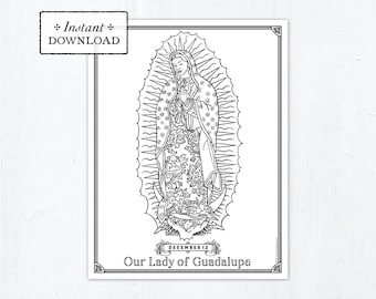 Catholic Coloring Page - Our Lady of Guadalupe - Catholic Marian Art - Printable Coloring Page - Digital - PDF