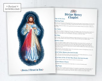 Divine Mercy Jesus Card: Catholic Art Print, Chaplet Prayers (Printable PDF)