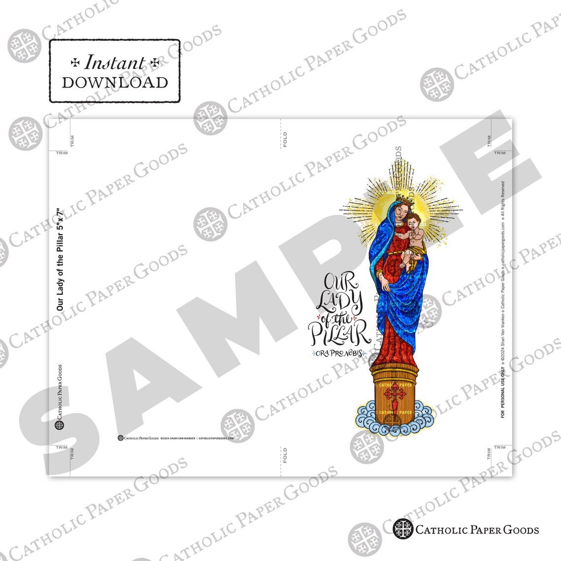 Our Lady of the Pillar Art Print: Catholic Saint Card (DIY Downloadable ...