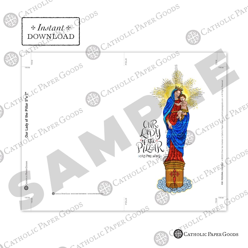 Our Lady of the Pillar Art Print: Catholic Saint Card (DIY Downloadable ...