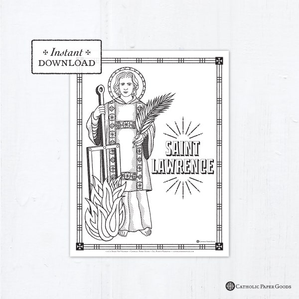 Catholic Coloring Page, Saint Lawrence, Saint Laurence, Catholic Saints, Printable Coloring Page, Digital, PDF, St Laurence St Lawrence